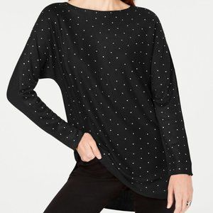 Embellished Polka Dot Long Sleeve Jewel Neck Top